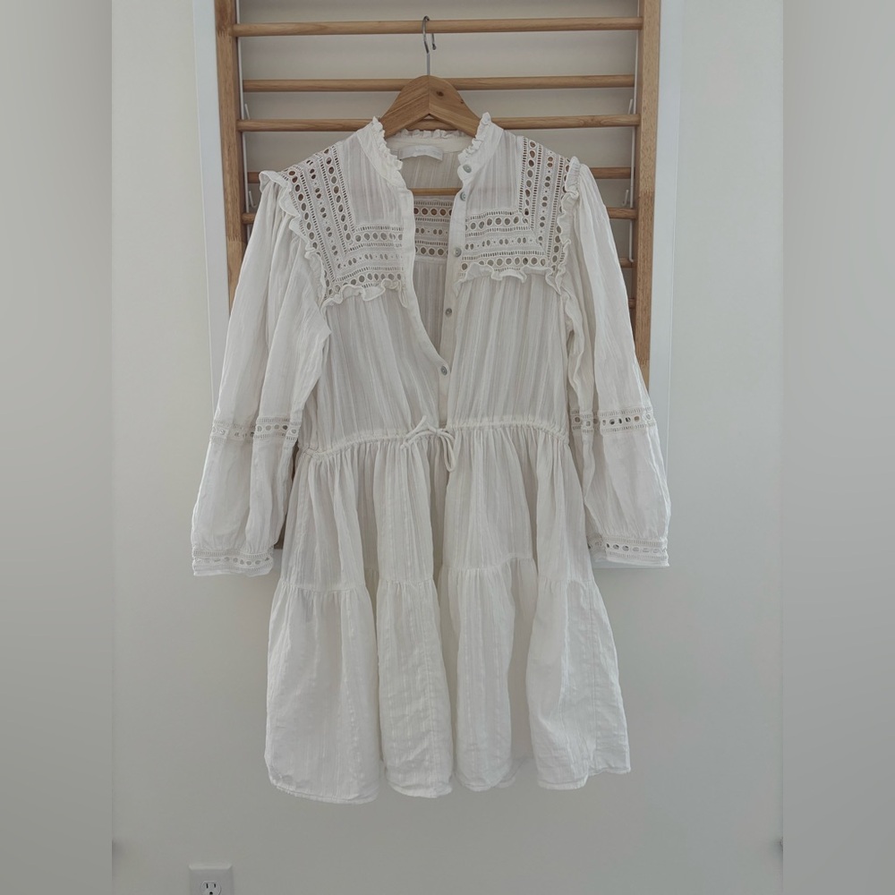 Mango White Eyelet Button-Down Dress